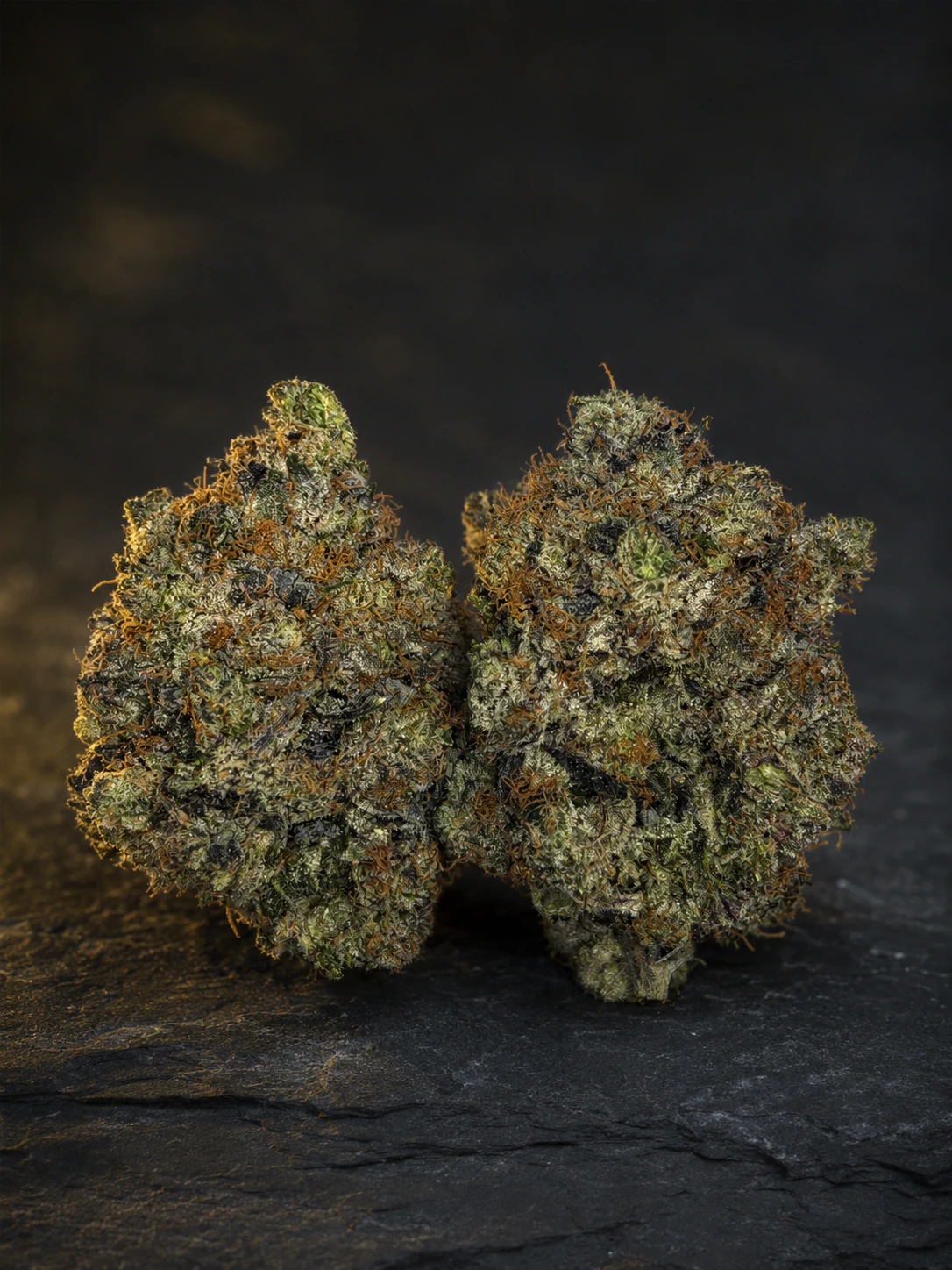 Pink Gak cannabis flower photographed on a dark slate surface